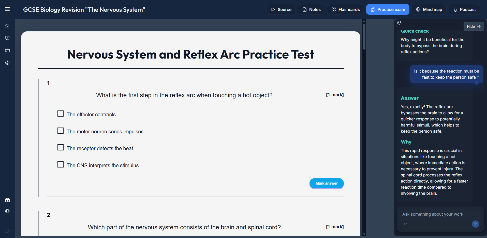 GCSE Biology practice exam workspace preview